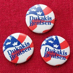 Dukaksi Bentsen Buttons: Dukakis for Prez '88 Campaign, Set of Three